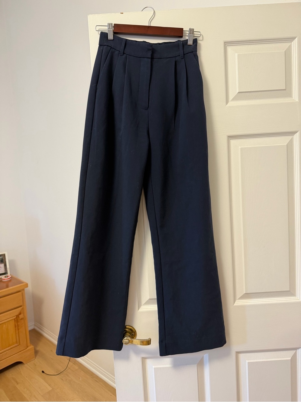 Abercrombie High-Waist Navy Wide-Leg Trousers - Women's Pants